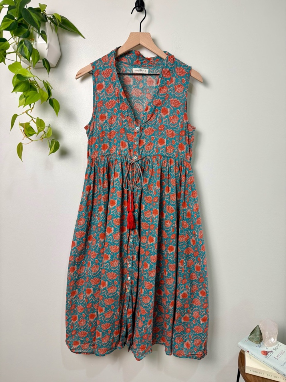 Natural Life Sleeveless Floral Button Front Midi Dress S 100% Cotton Boho Summer